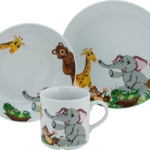 CreaTable Kindergeschirr-Set »Zoo« (3-tlg), Porzellan, Dekor mit lustigen Zoobewohnern