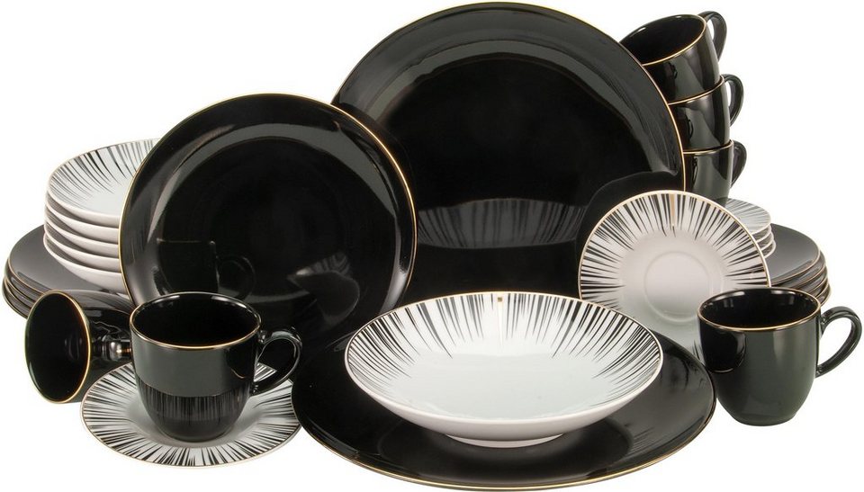 Kombiservice (30-tlg), »Enjoy Porzellan ♋ Geschirr Porzellan CreaTable Black Style« auf kaufen
