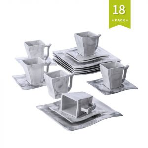 MALACASA Kombiservice »FLORA« (18-tlg), Porzellan, 18 tlg. Marmor Porzellan Geschirrset