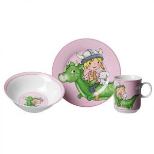 Ritzenhoff & Breker Kindergeschirr-Set »DRACHE Kindergeschirr Set 3-teilig pink« (3-tlg), Porzellan