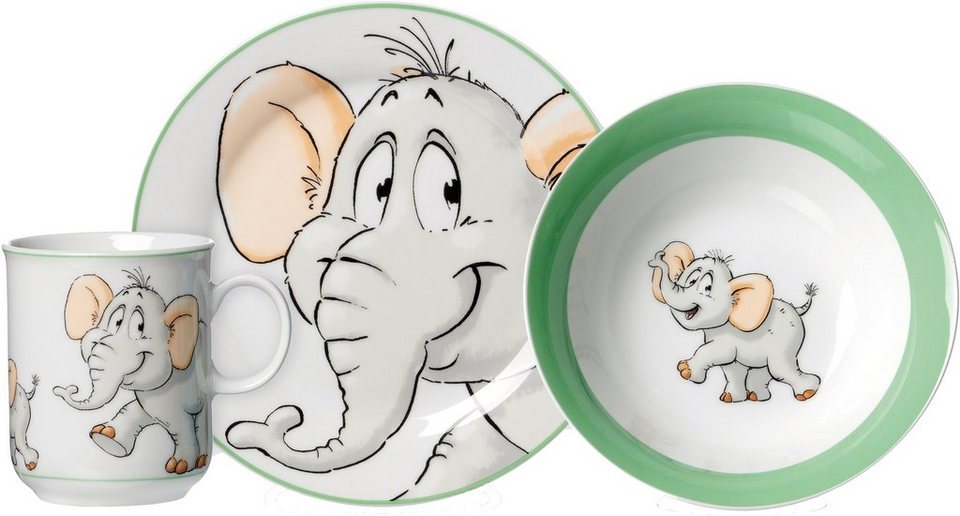 ♋ Ritzenhoff & Breker Kindergeschirr-Set »Happy Zoo, Eddie« (3-tlg),  Porzellan, mit Elefanten-Dekor Porzellan Geschirr kaufen auf Porzellan