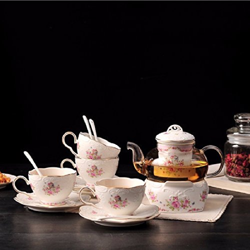 ♋ Porzellan Teeservice mit Stövchen im Landhausstil für 4 Personen - Pink -  Tasse / Untertasse / Glaskanne / Sieb / Löffel / Stövchen Porzellan Geschirr  kaufen auf