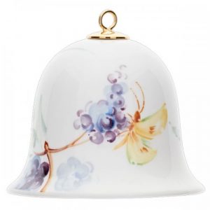 Meissen Christbaumschmuck Glocke mit Waldflora Liguster mit Insekten