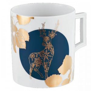 Meissen Henkelbecher Berlin Hirsch mit goldenen Blättern Blau