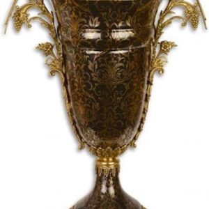 Casa Padrino Barock Deko Vase Schwarz/Gold 42,7 x 26 x H. 62,9 cm – Prunkvolle Porzellan Blumenvase mit 2 edlen Bronze Griffen – Deko Accessoires…
