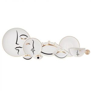 Karaca Frühstücksteller »Karaca Visage 26 Teiliges Frühstücksset für 6 Personen, Porzellan, Servierplatten, Teetassen, Marmeladenhalter, Oliven,…