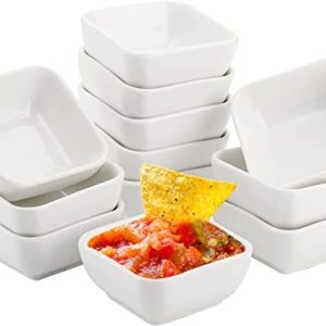 Lawei 12 Stück Dippschälchen Saucenschälchen Snackschale Rechteckig Dipschale aus Porzellan für Dessert Sauce Essig, 90 ml