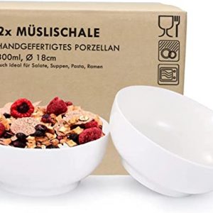 Müslischalen Porzellan Set 2 große Schalen 800ml bis 1000ml Ø18cm Servierschalen Müsli Dessertschalen Porzellan Frühstücksschüssel Müslischüsseln…
