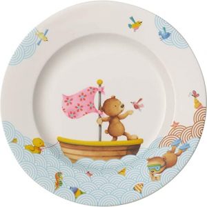 Villeroy und Boch Happy as a Bear Flacher Kinderteller, 22 cm, Premium Porzellan, Weiß/Bunt