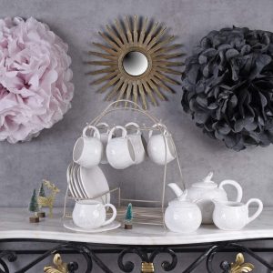 Vintage Kaffeeservice 6 Pers. weisses Porzellan Kaffeetassen Shabby CW027 Palazzo Exklusiv