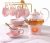 DUJUST Kleiner Tee-Set für Frauen, Marmor-Textur und Goldene Zierleiste, Rosa Porzellan-Tee-Party-Set für Mädchen, 1 Teaarte (650ml), 6 Tassen (120…