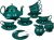 fanquare 21 Stück Vintage Porzellan Teeservice, Dunkelgrün Kaffeeservice mit Teekanne, Milchkanne, Zuckerdose, Untertassen und Löffeln für 6 Personen