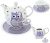 Porzellan Tee Set Tea for one Teeservice Teekanne Tasse Untersetzer Eule lila weiß