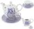Porzellan Tee Set Tea for one Teeservice Teekanne Tasse Untersetzer Eule lila weiß