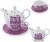 Porzellan Tee Set Tea for one Teeservice Teekanne Tasse Untersetzer Eule pink weiß