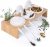 Servierschalen Set aus Porzellan-Schalen mit Löffeln und Deckeln; 3 Schälchen im Servier-Tablett & Servierbrett-chen als Gewürzbehälter für Snacks,…